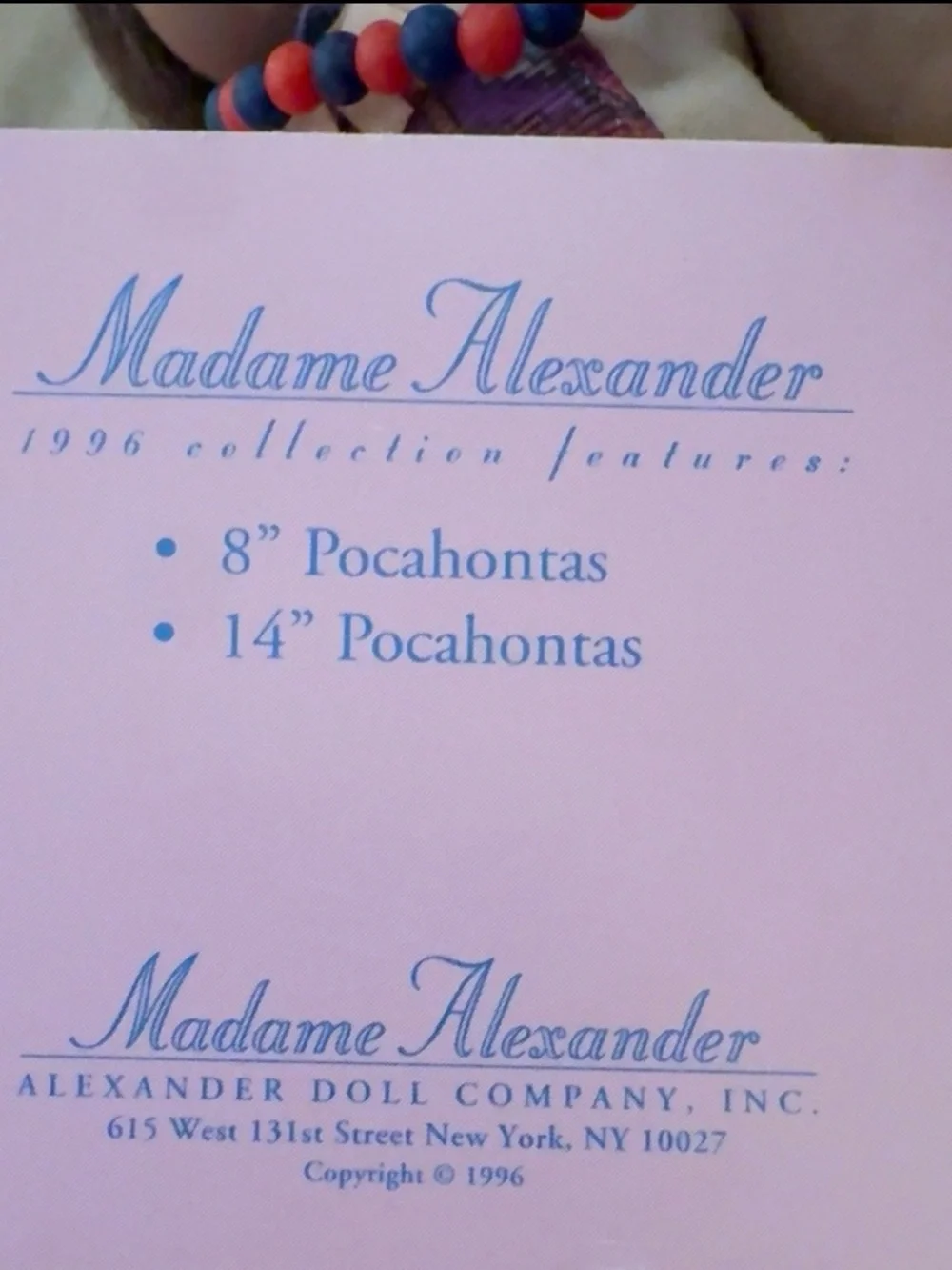 Madame Alexander 1996 Pocahontas 8” Collectible Doll w/ Original Tag